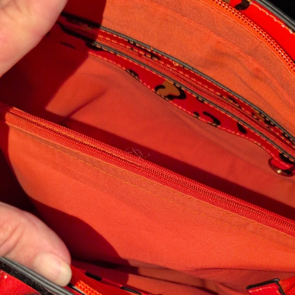 Orange Leopard Print Satchel with Bee Accent - Picture 10 of 15